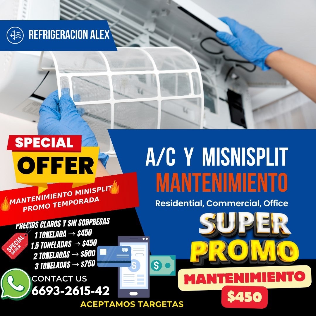Promoción de mantenimiento de minisplit de Refrigeración Alex